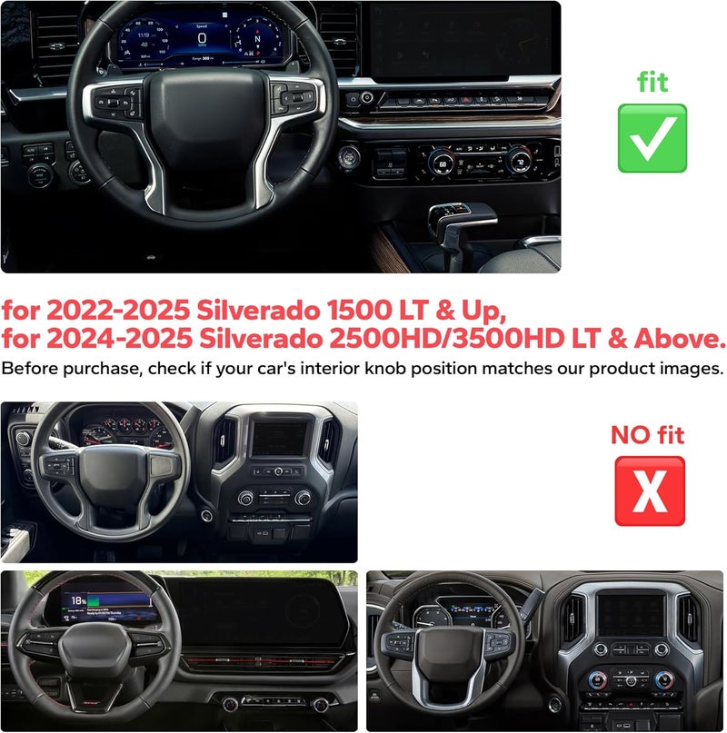 Polodunn for 2022-2025 2026 Chevy Silverado 1500 Accessories & 2024-2025 Chevrolet Silverado 2500HD/3500HD, 7pcs Aluminum Alloy Knob Cover Trim Kit (Red) - Push Start, AC, Volume, Headlight & Mode - Image 2